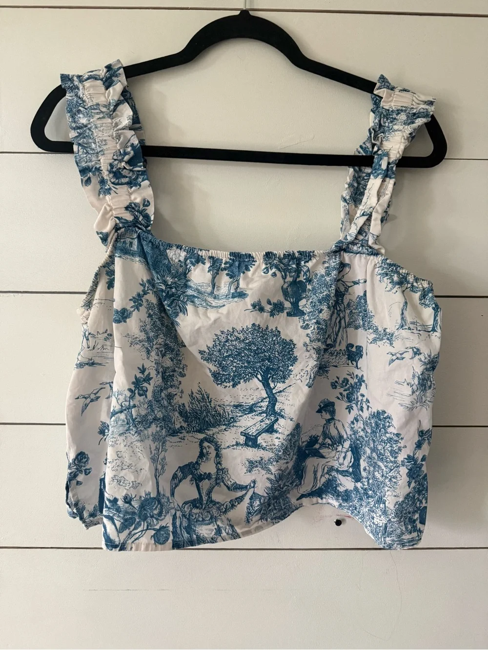 Gianni Bini Blue and White Toile Square Neck Crop Camisole